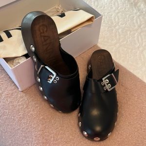GANNI 2022 Black Clogs with Chrome detail